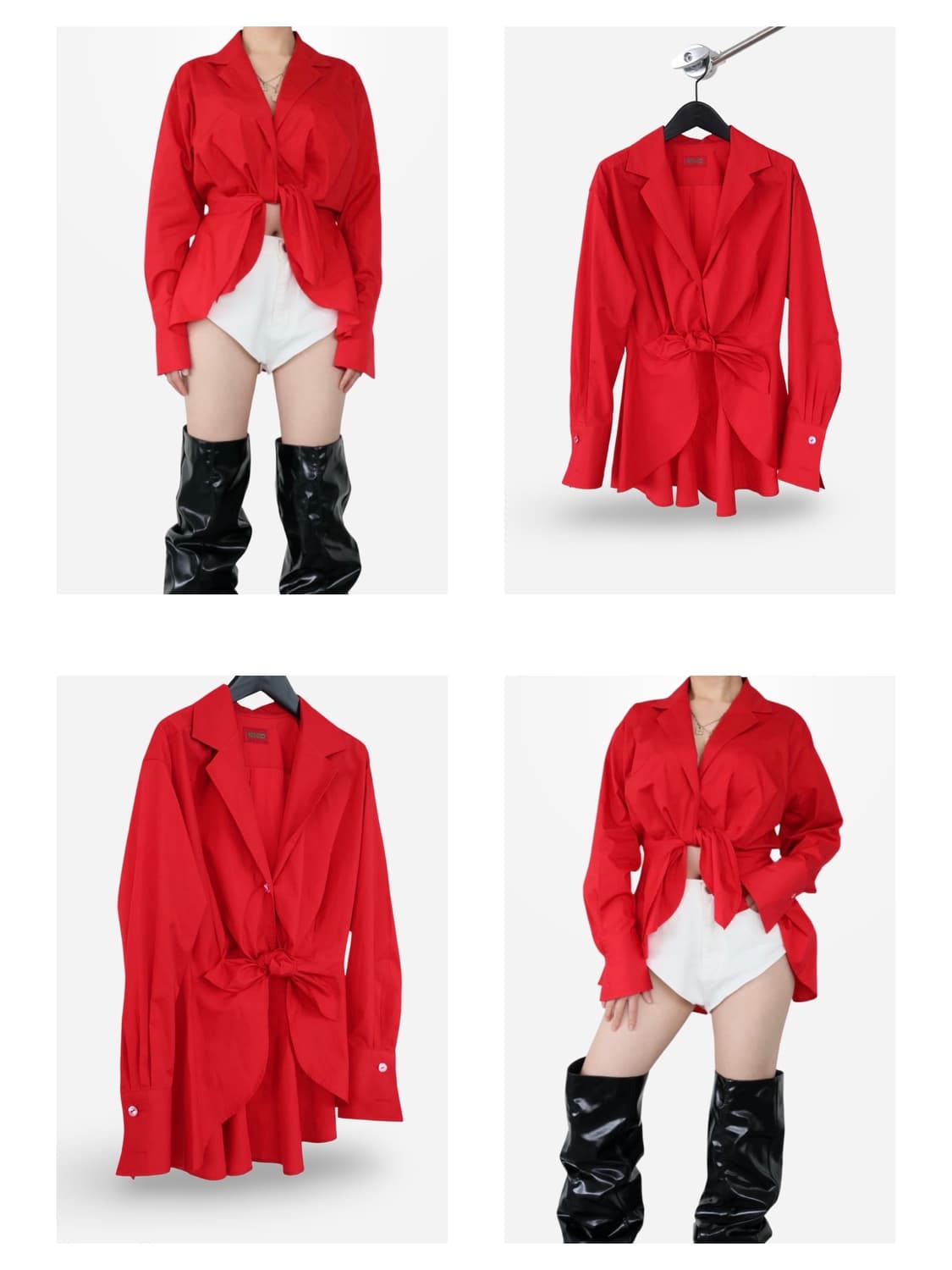 Kenzo Red Cotton Tie-Waist Shirt 상품이미지1