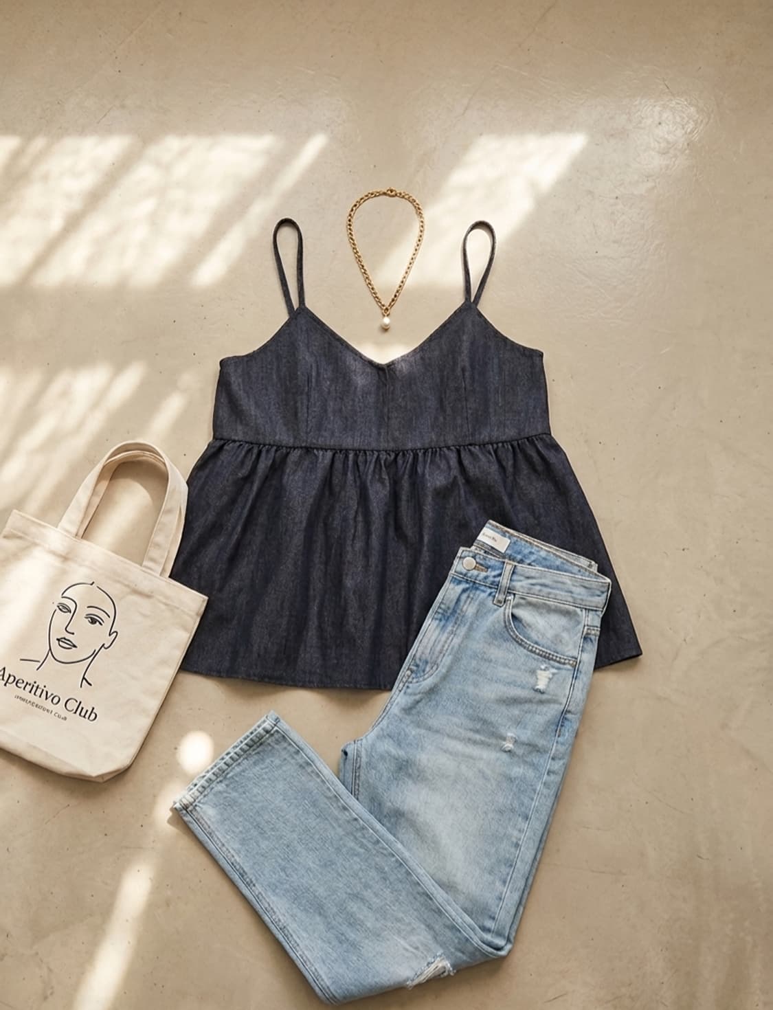 사계절 활용 만점! 진청 데님 셔링 뷔스티에 상품이미지1