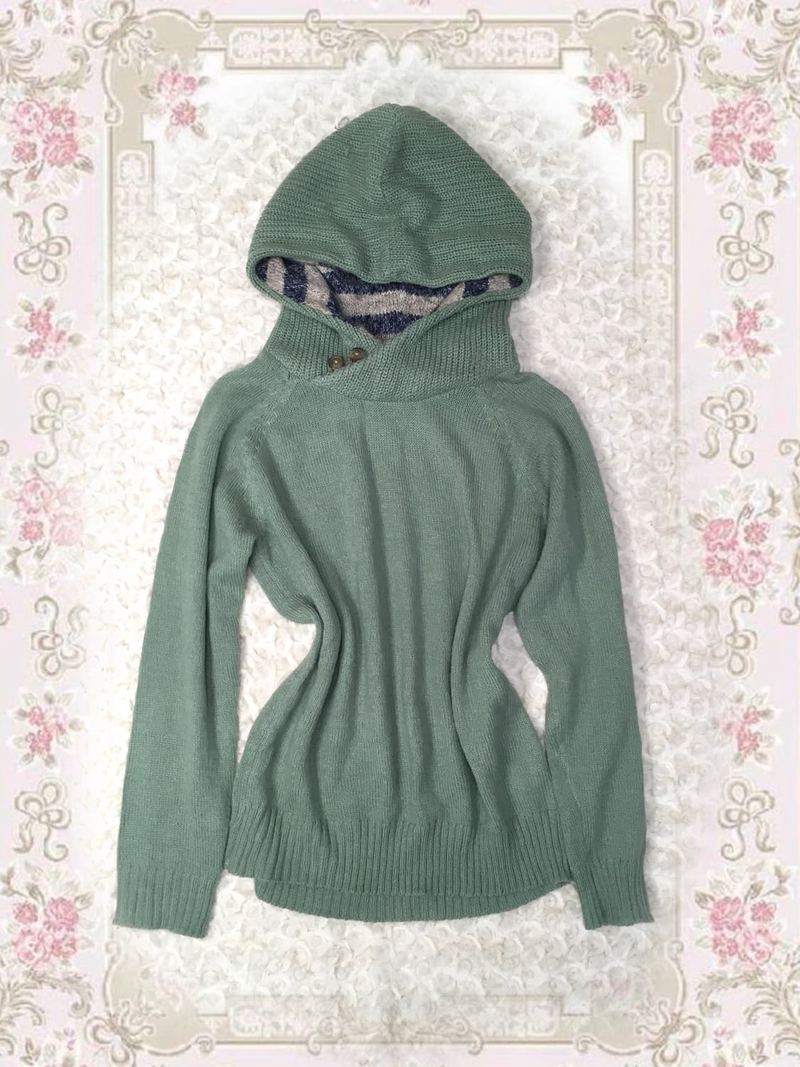 jpn vintage mint button stripe hood knit 상품이미지1