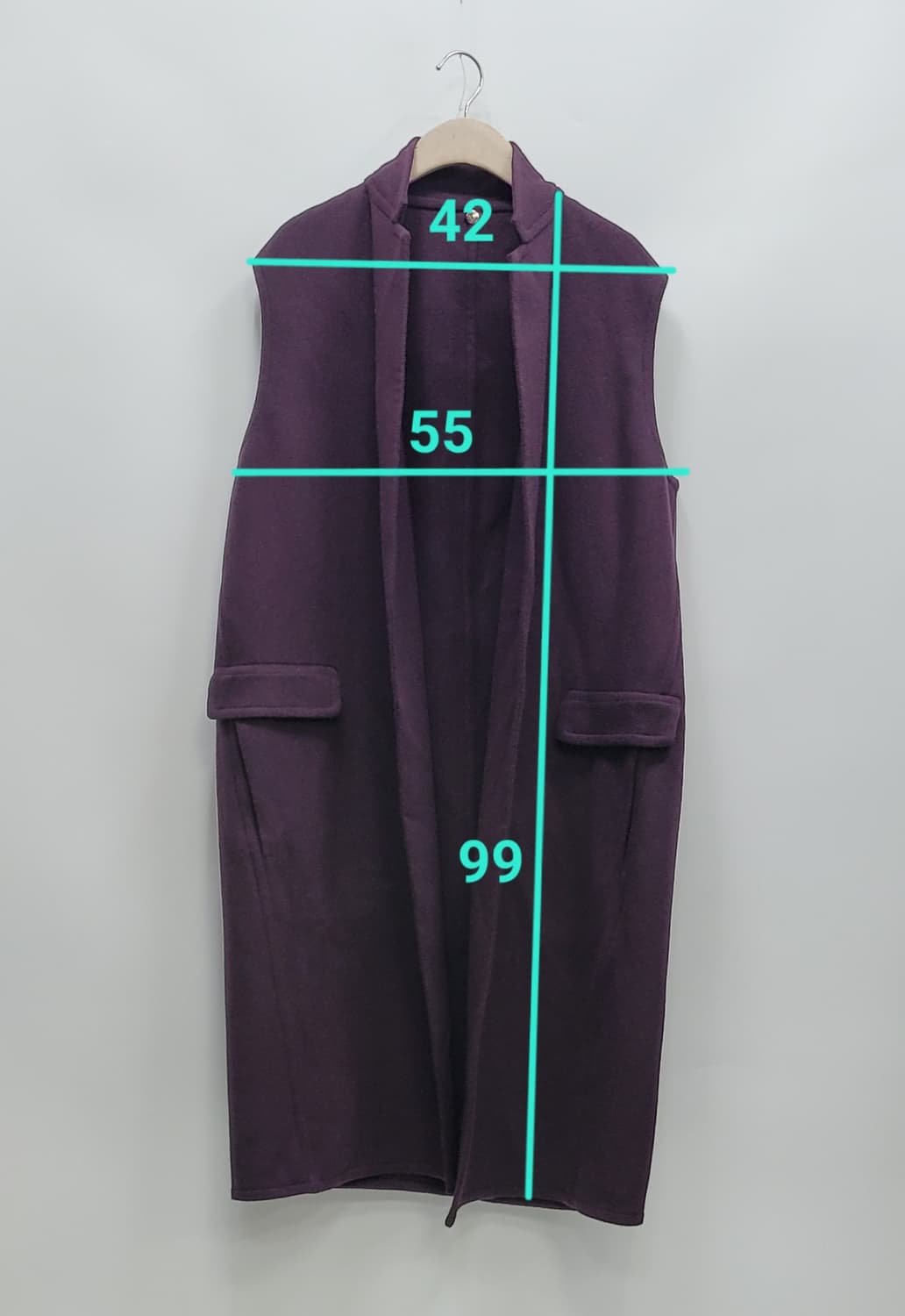 이탈리아 울 캐시미어 모직 롱 베스트 / 여 85 버건디 퍼플
 상품이미지10