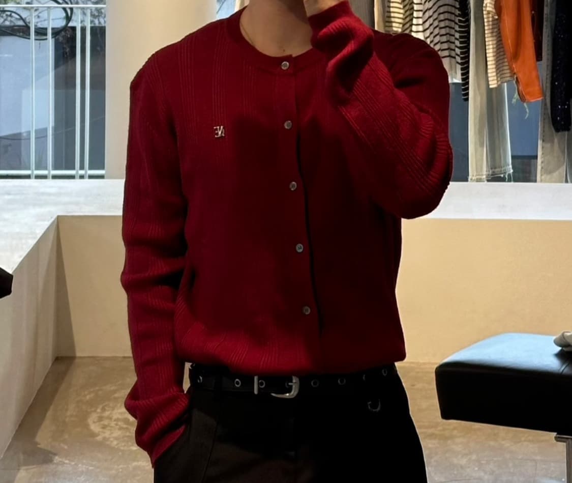 Noice 노이스 리브드 가디건 red,black L size 상품이미지4