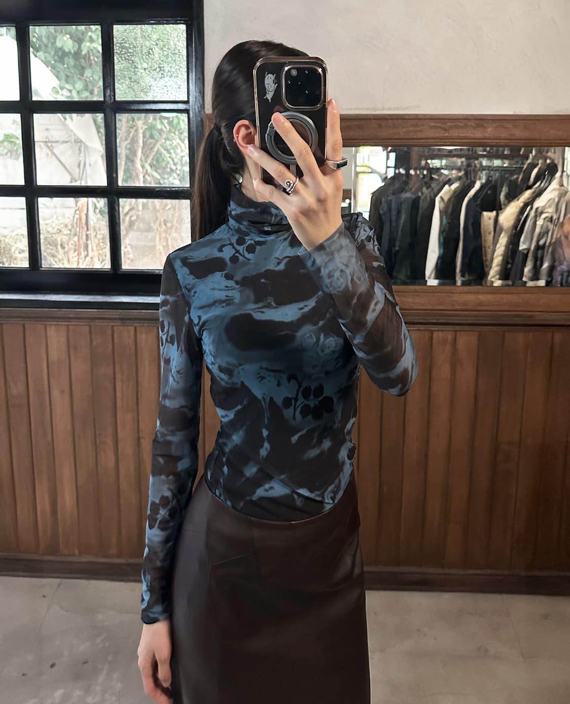 GANNI printed mesh turtleneck 상품이미지1