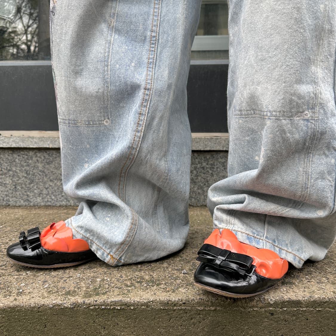 00s 미우미우 페이턴트 레더 더블 리본 발레 플랫 상품이미지10