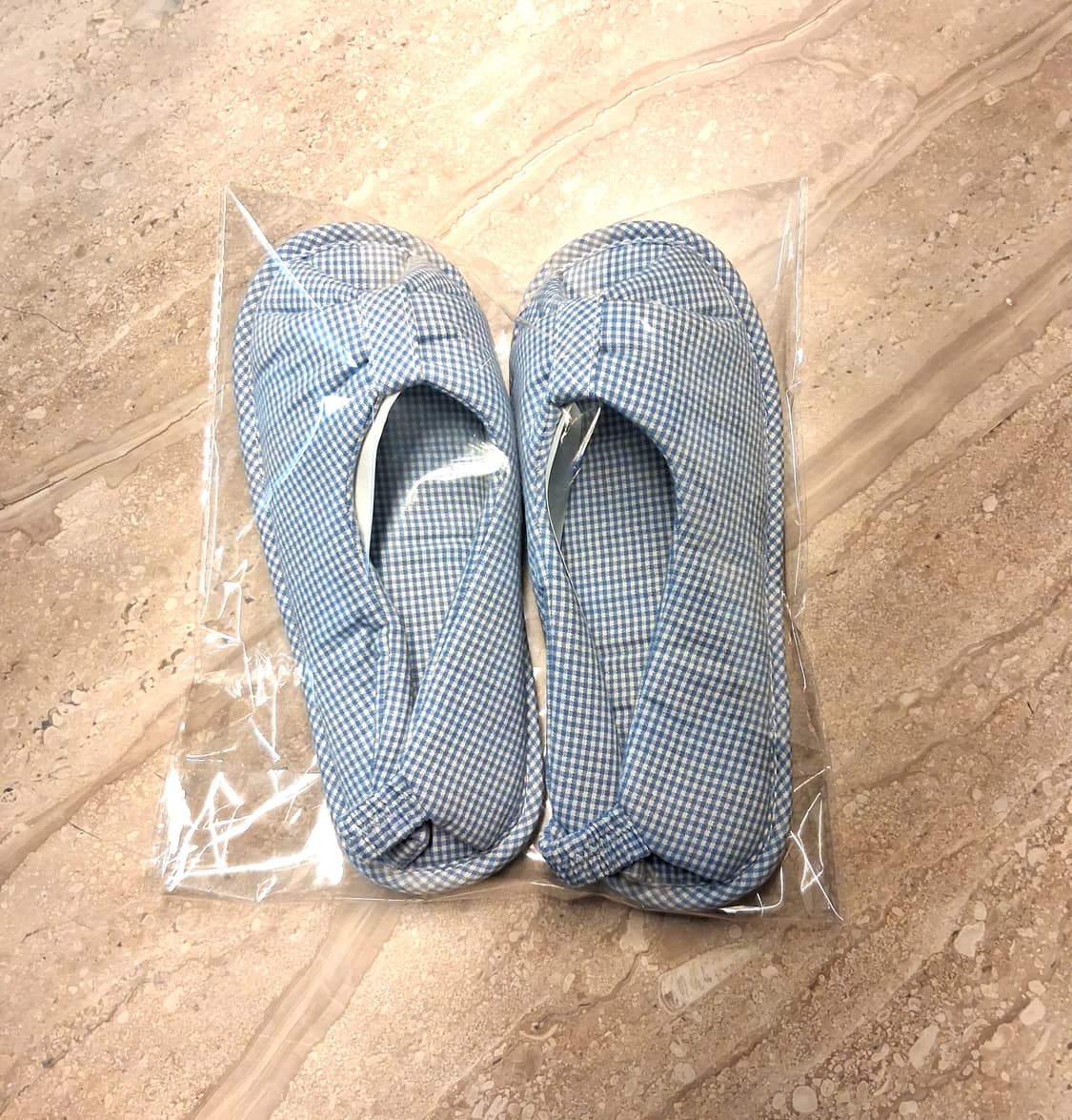 오픈토 미끄럼방지 덧신 실내화 파스텔 블루 체크 (새상품) 상품이미지4