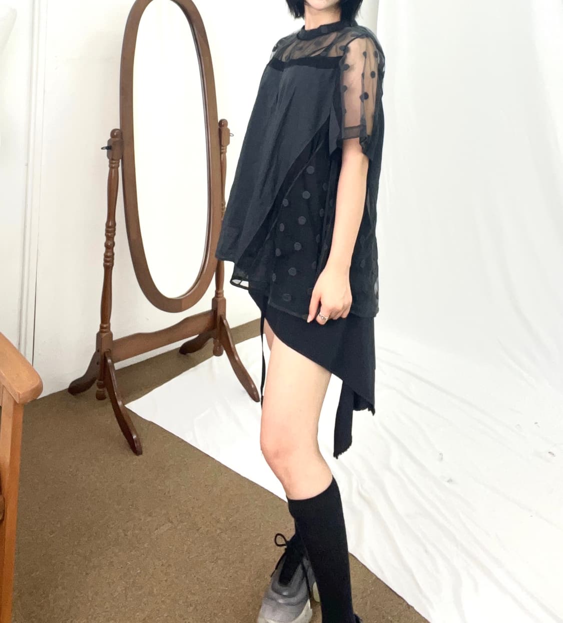 VINTAGE Dot see-through mesh shirt 상품이미지5