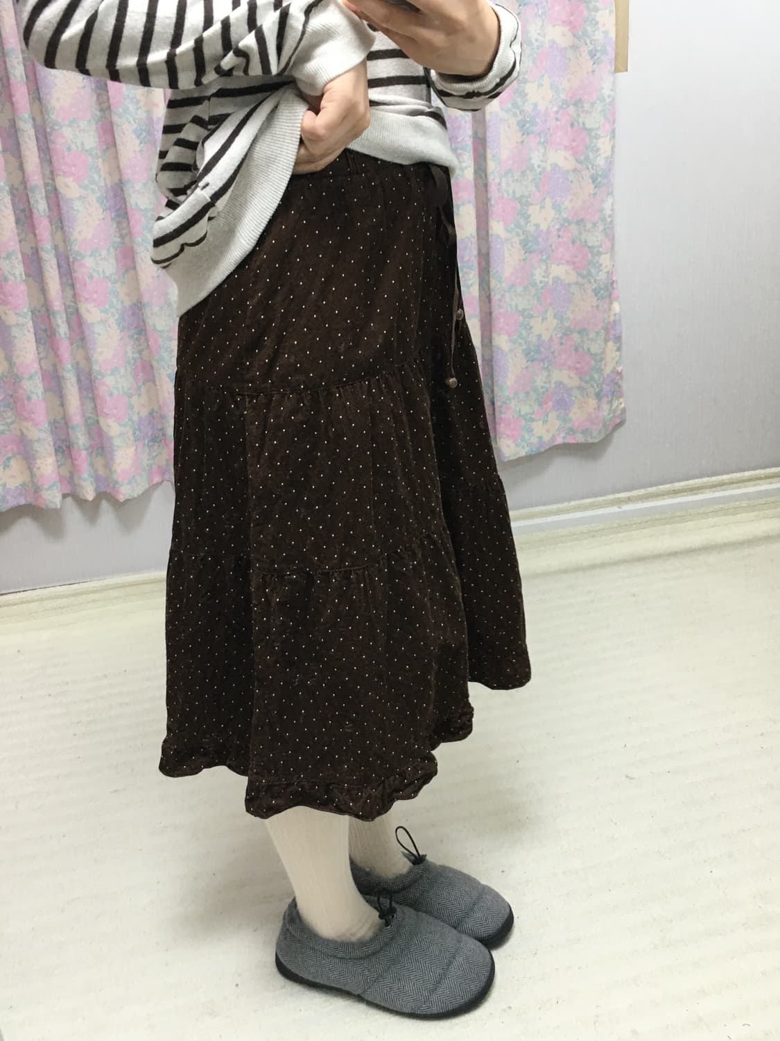 브라운 도트 미디 스커트 상품이미지5