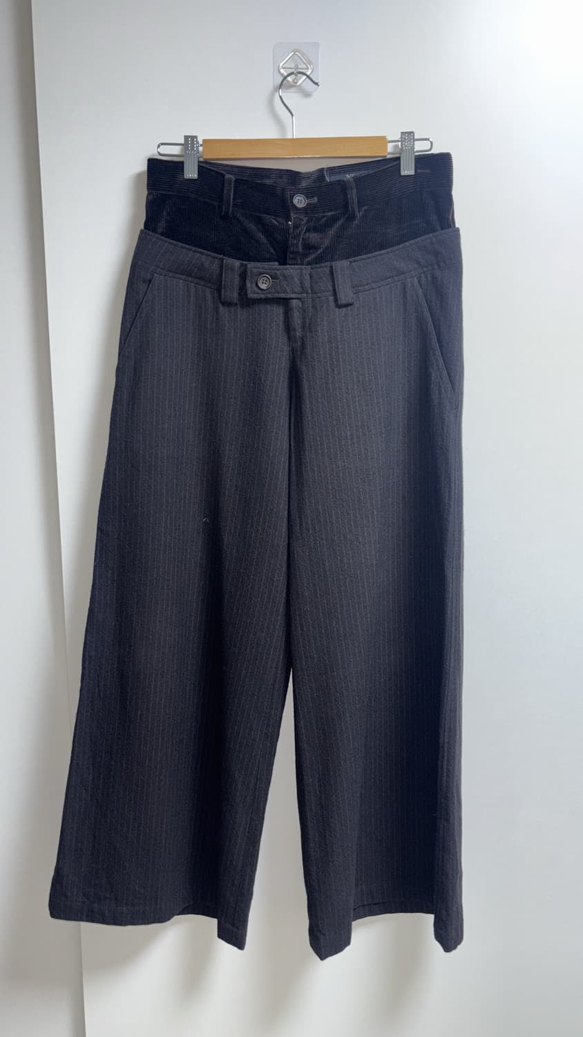 요지야마모토 더블 레이어드 스트라이프 코듀로이 와이드팬츠 상품이미지1