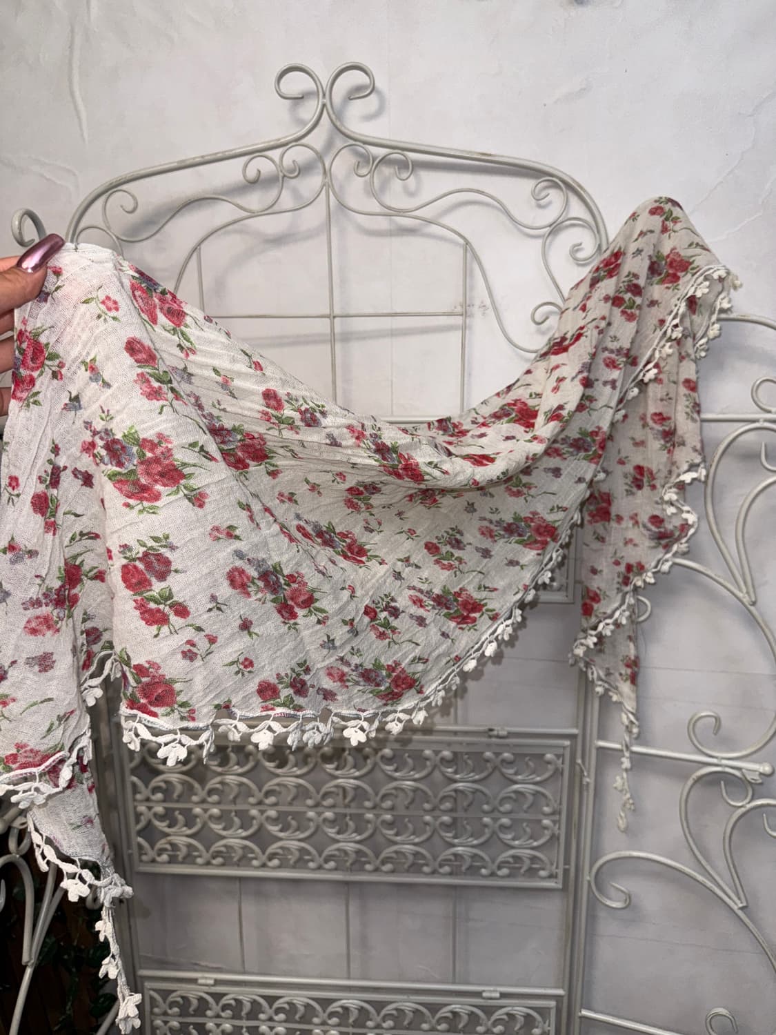 White bohemian floral rose lace scarf 상품이미지1