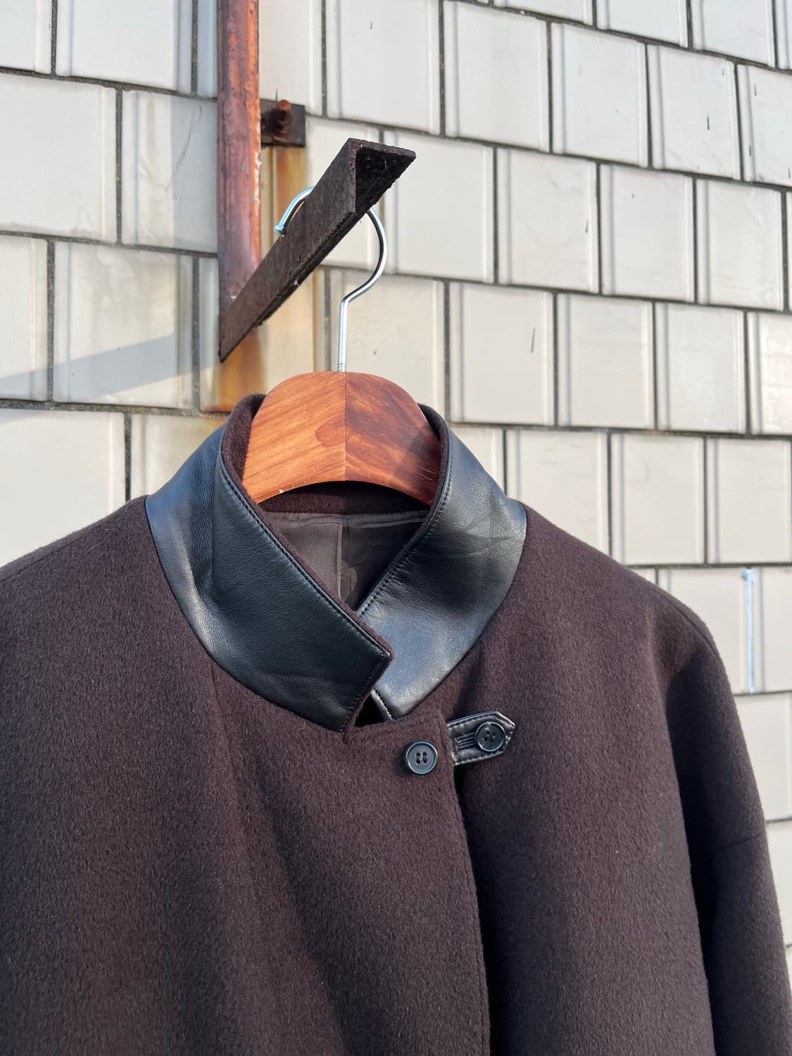 KIYOKO TAKASE 레더 카라 브라운 발마칸 코트 상품이미지4