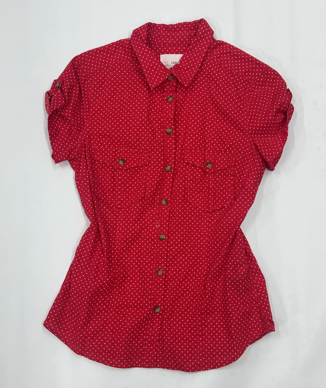 L.O.G.G y2k 복고 도트 레드  반팔 셔츠 허리라인 헬키깔  상품이미지3