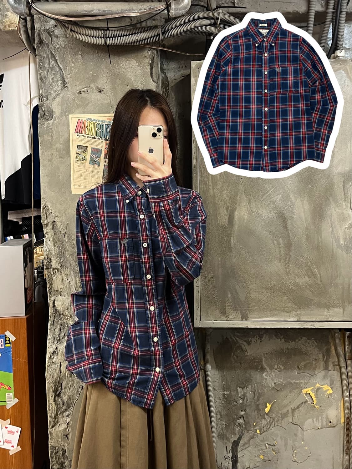 아베크롬비 체크 셔츠 네이비 M #csz967 상품이미지1