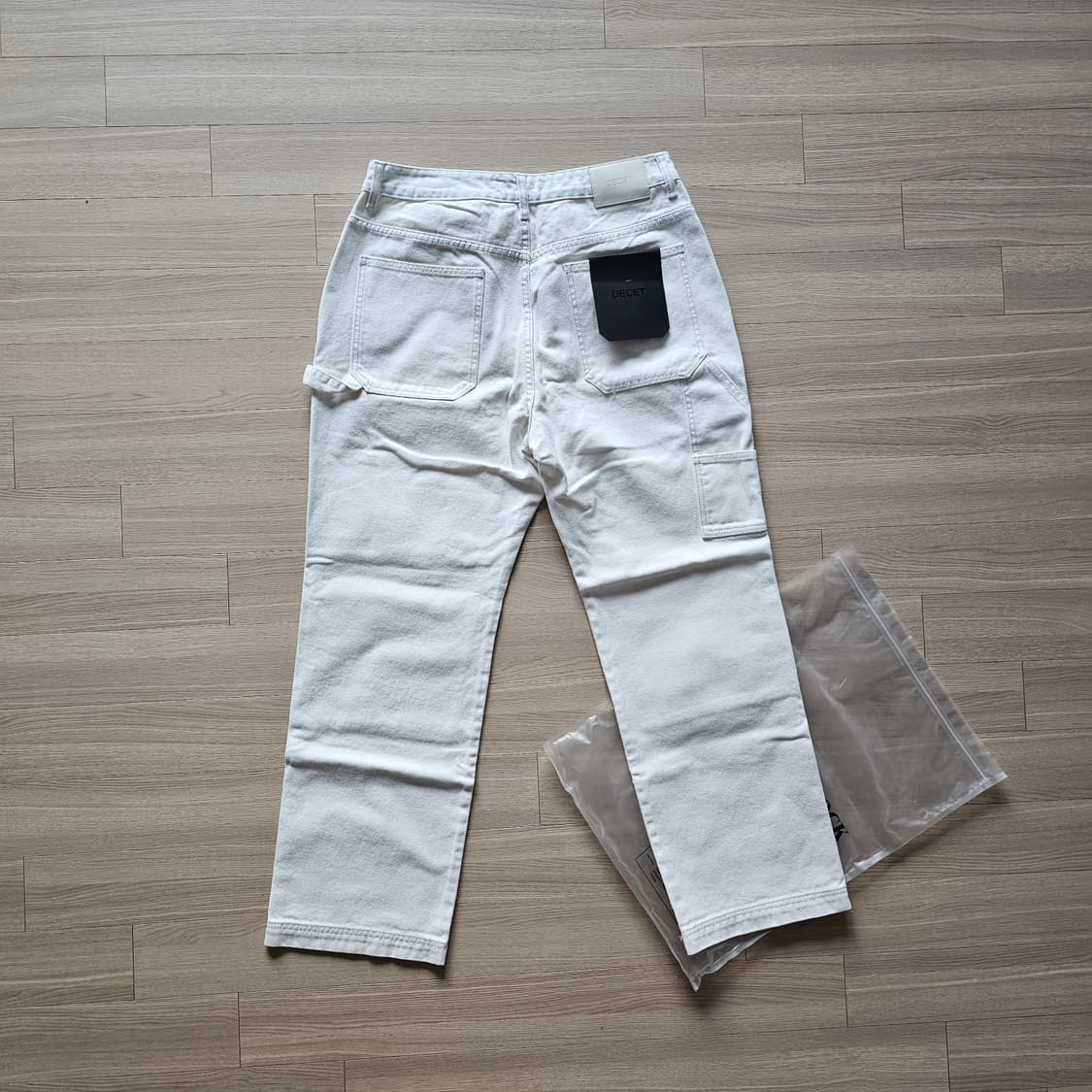 34 새제품 DECET 데님 워크 팬츠 세미 와이드 청바지 화이트 더블니 상품이미지3