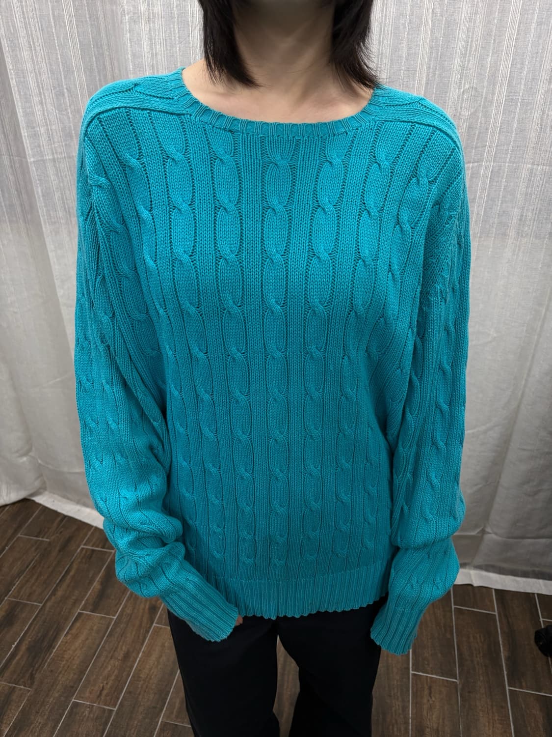 폴로 랄프로렌 터키석색 케이블 니트 코튼 스웨터 상품이미지1