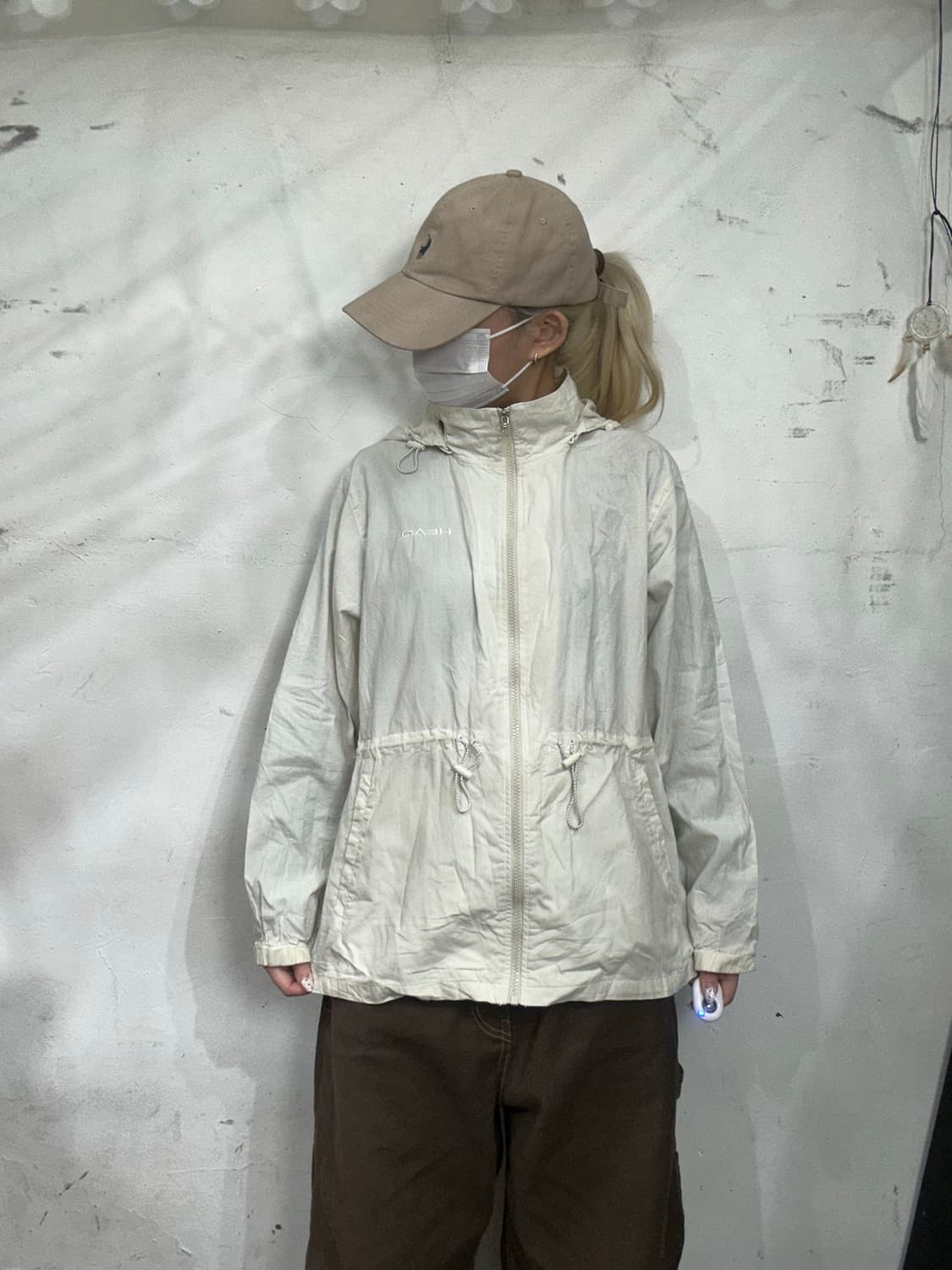 헤드 화이트 오버핏 올드스쿨 바람막이 후드 자켓 L 상품이미지2