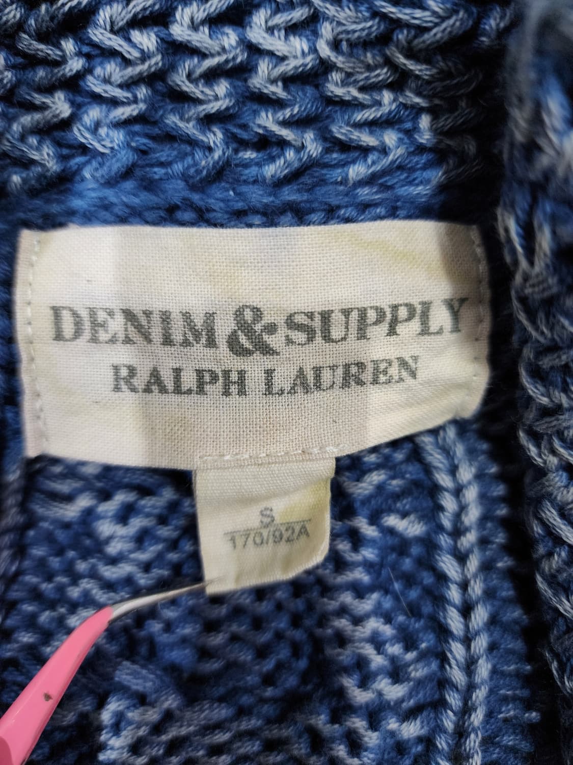 랄프로렌 데님서플라이 인디고 워시드 숄카라 꽈배기 빈티지 니트 가디건 S 상품이미지8