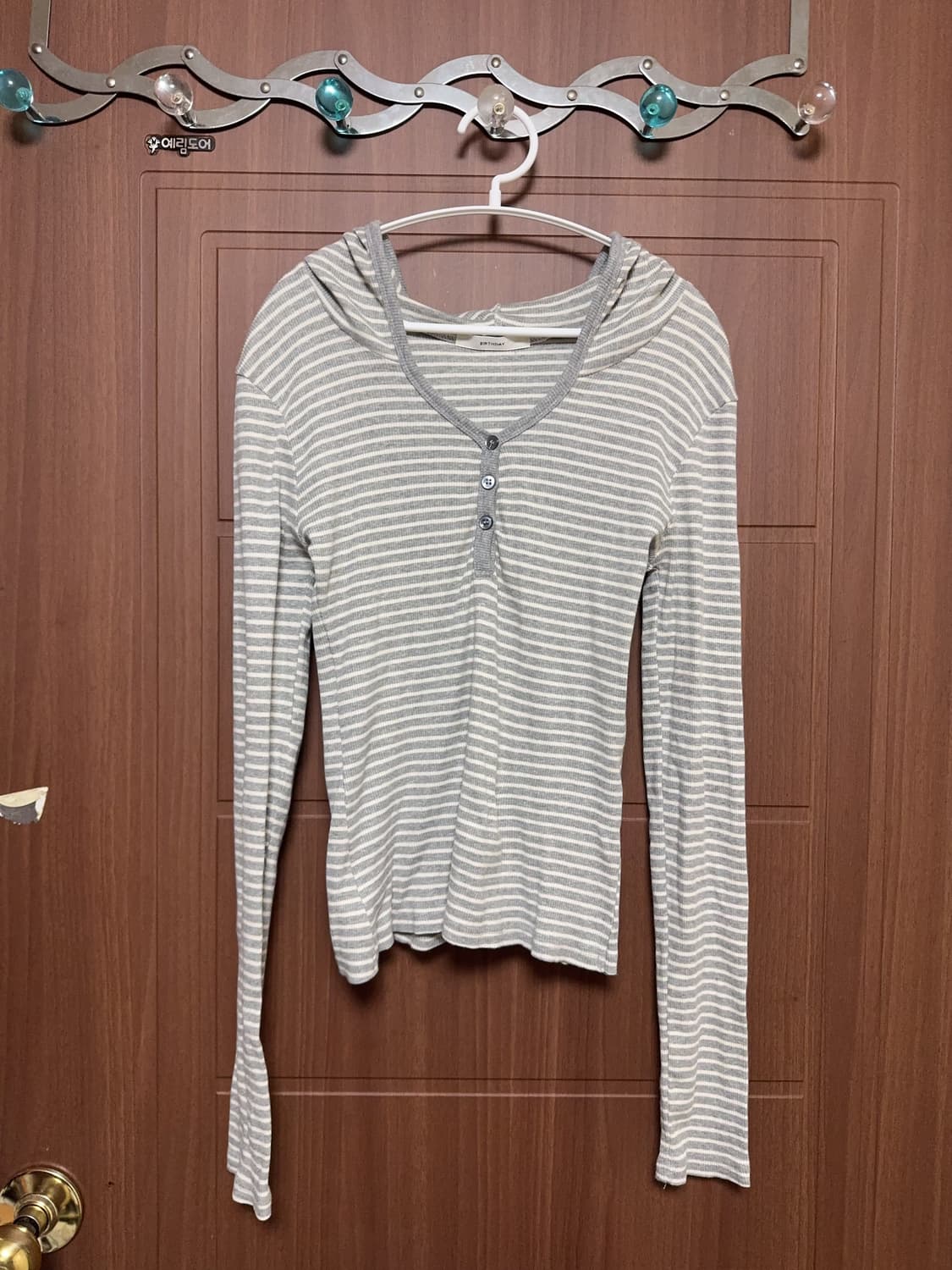 모리걸 빈티지 하구미 에이블리 무신사 스트라이프 그레이 긴팔 후드티 상품이미지2