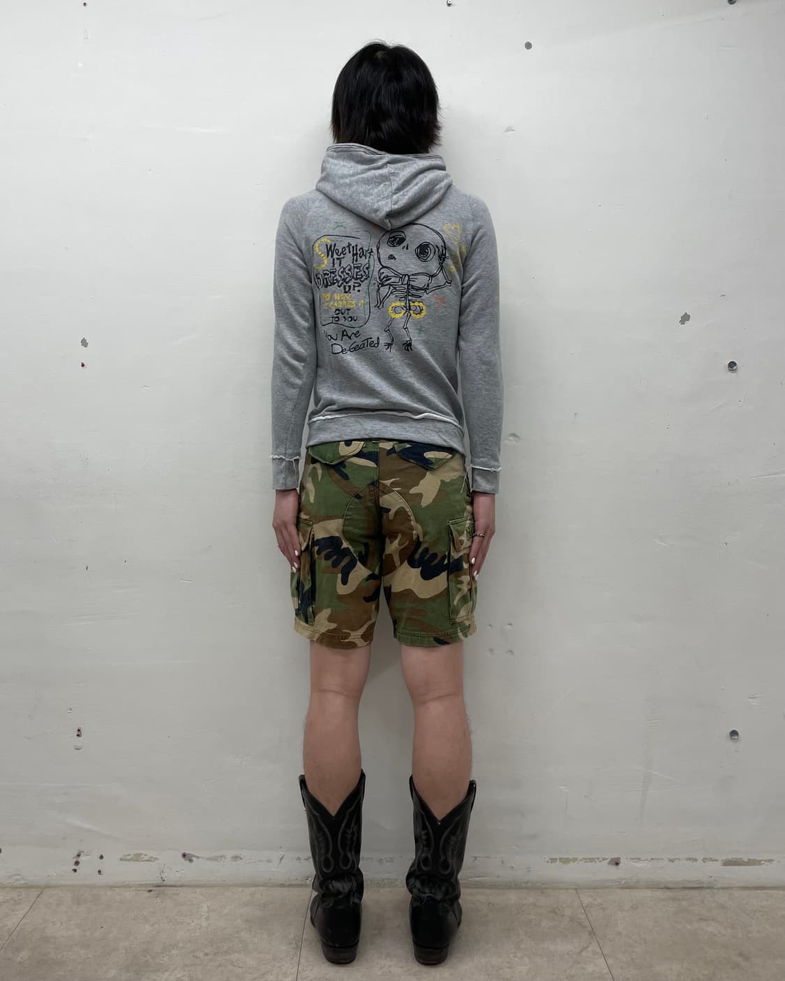 ellow lettering skull gray hooded zip-up 상품이미지6