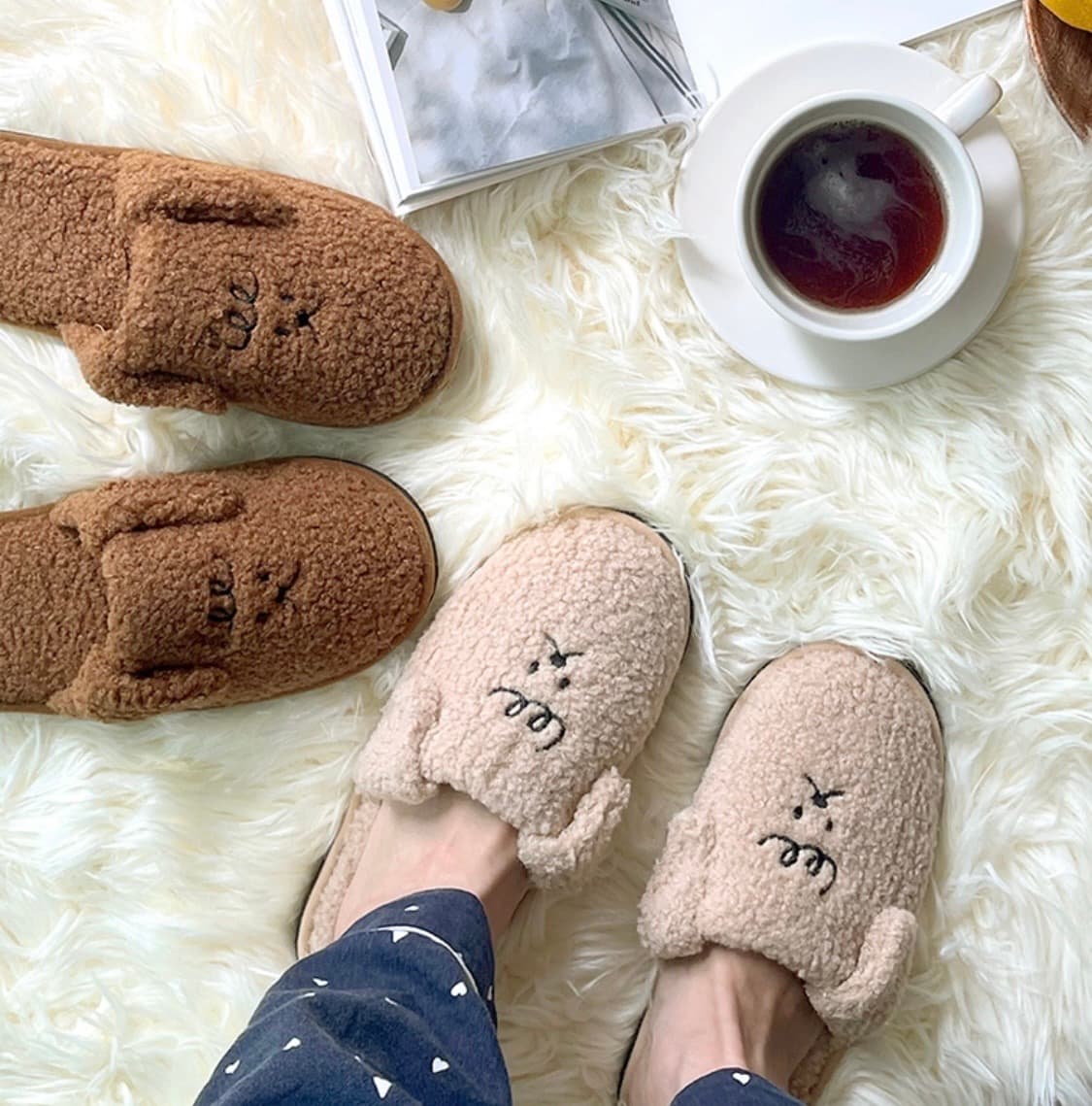 (새상품) 뽀글이 곰돌이 털 슬리퍼 거실화 실내화 2종 세트 겨울 상품이미지8