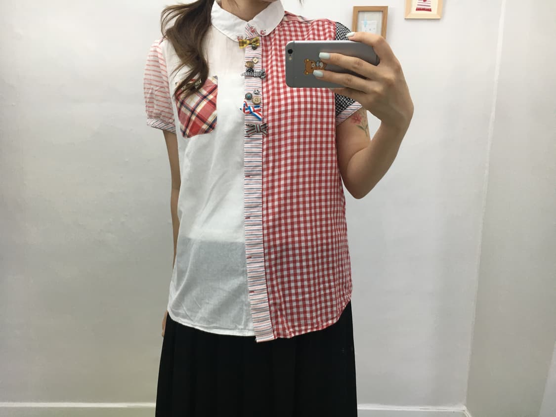 체크 레드 도트 블라우스 상품이미지2