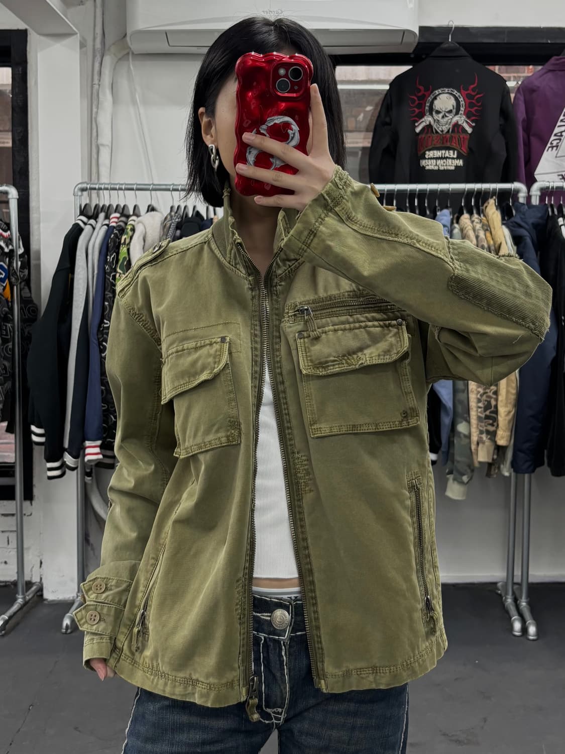 VTG 하이넥 카키 코튼 자켓 상품이미지1