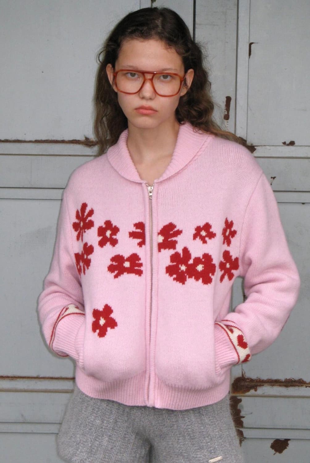 시눈 플라워 니트집업 상품이미지1