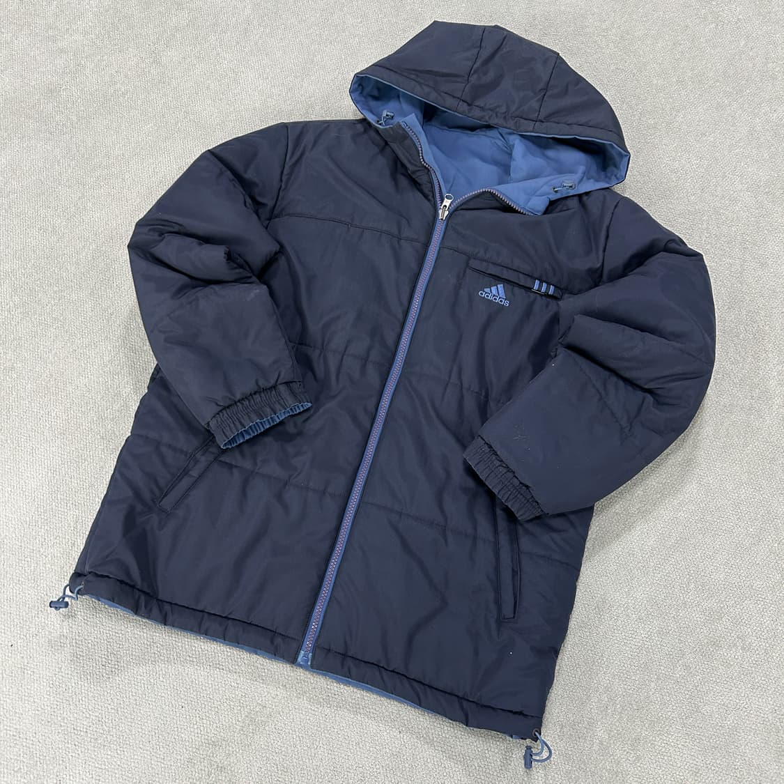 아디다스 삼선 블루 후드 패딩 점퍼 95-100 상품이미지2