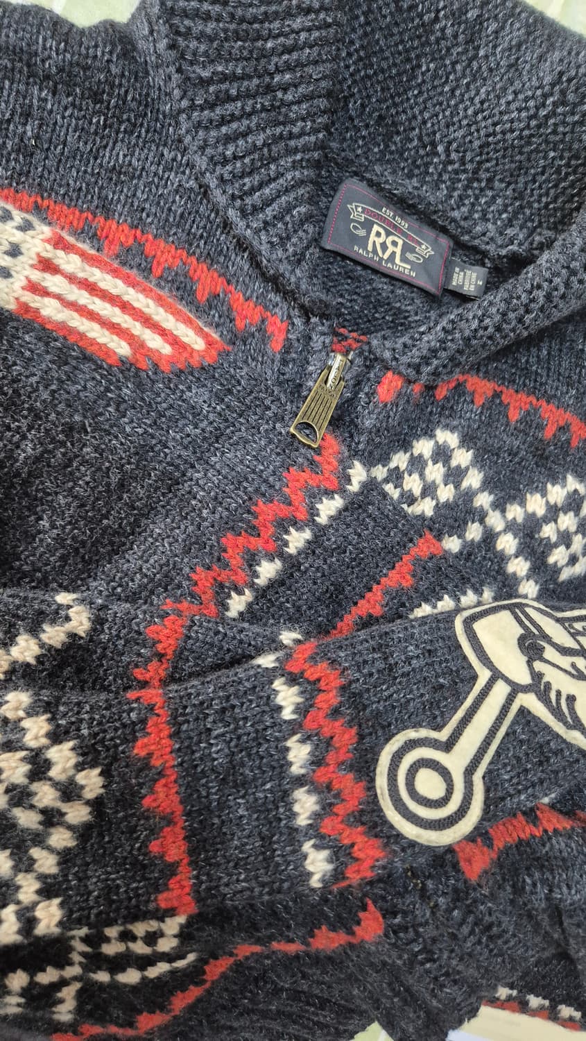 RRL 더블알엘 카 모티브 코튼 울 지퍼 카디건 M 상품이미지4