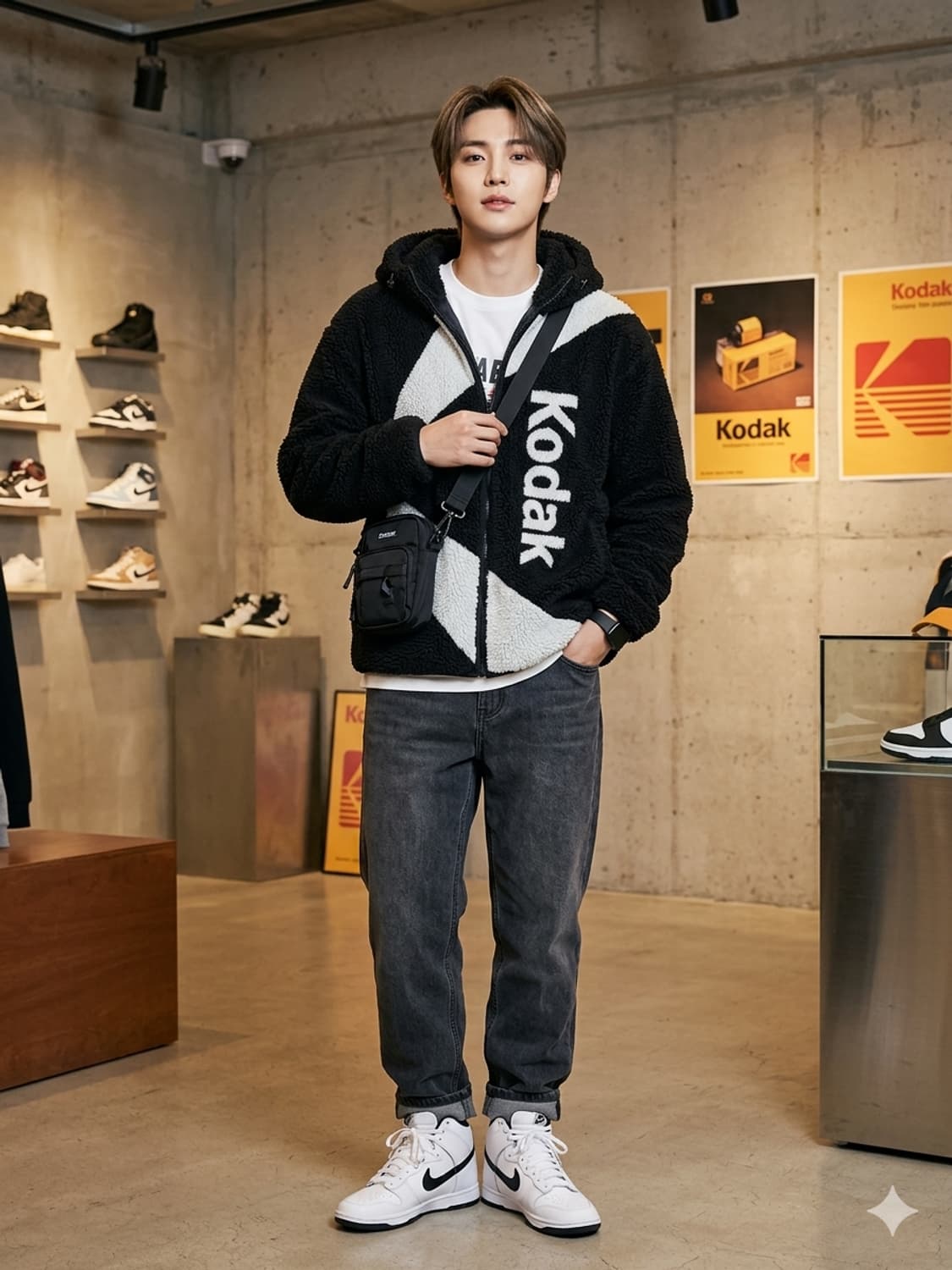 코닥(KODAK) 로고 후드 플리스 자켓 블랙 상품이미지1