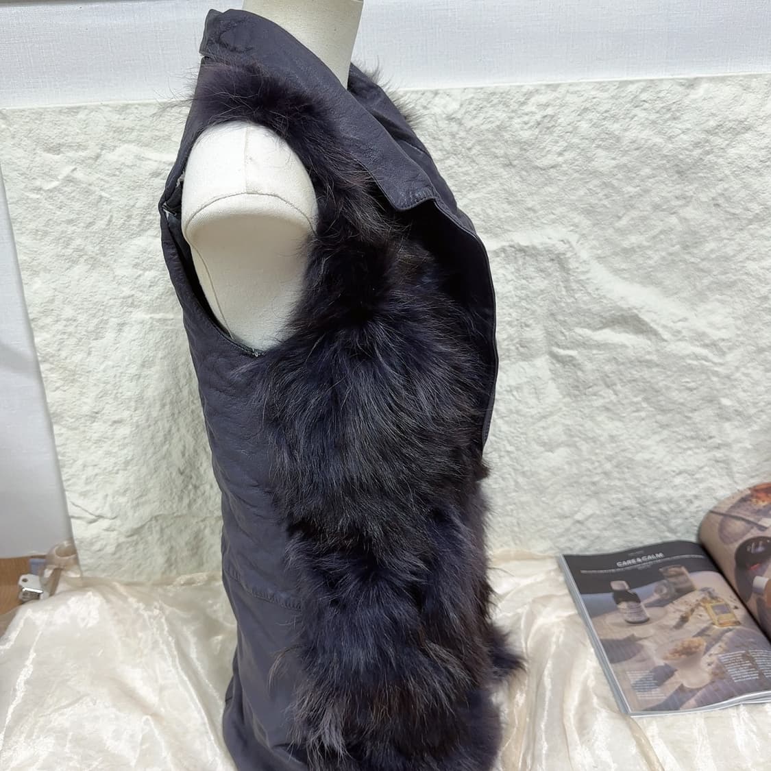 빈티지 스모크  퍼플 라쿤퍼 양가죽 조끼 베스트 상품이미지2