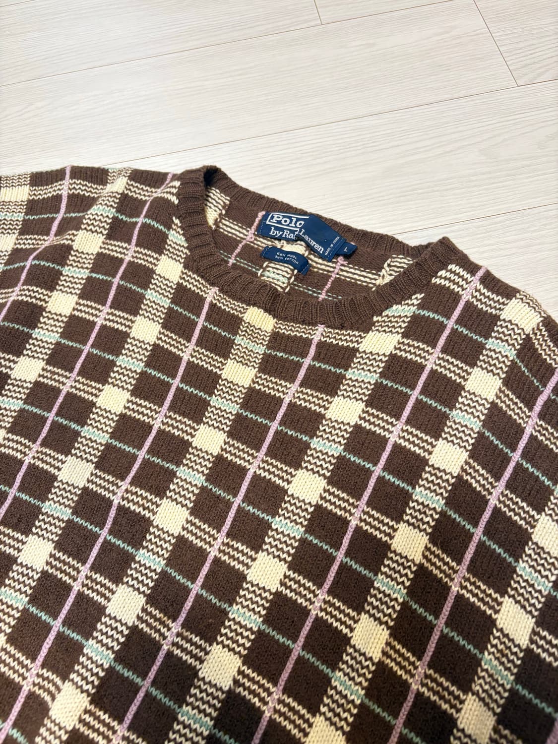 폴로 랄프로렌 빈티지 브라운 체크 니트 스웨터 L(103-105) 상품이미지1