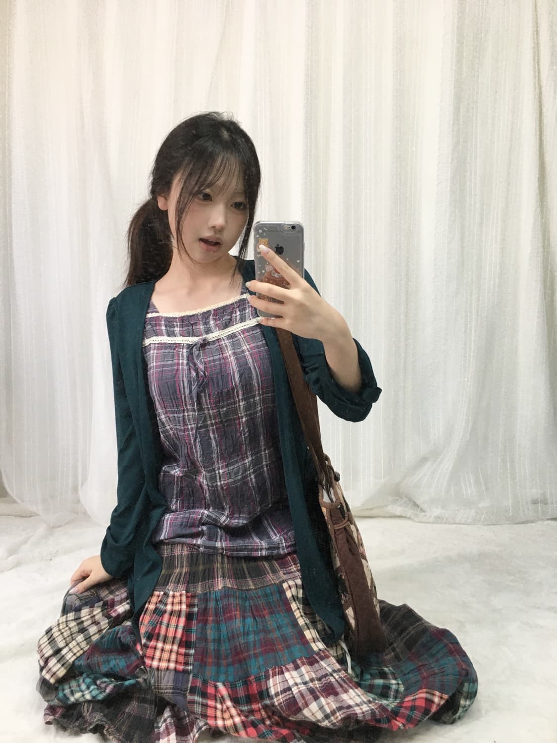 빈티지 임수정깔 체크 모리 패치 스커트 코디세트 상품이미지2