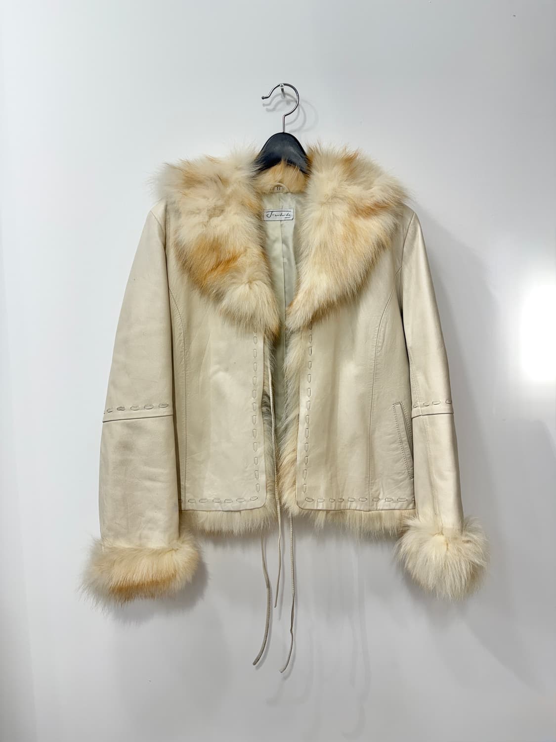 빈티지 리얼레더 트리밍 퍼 자켓, 아이보리, S~M 상품이미지1