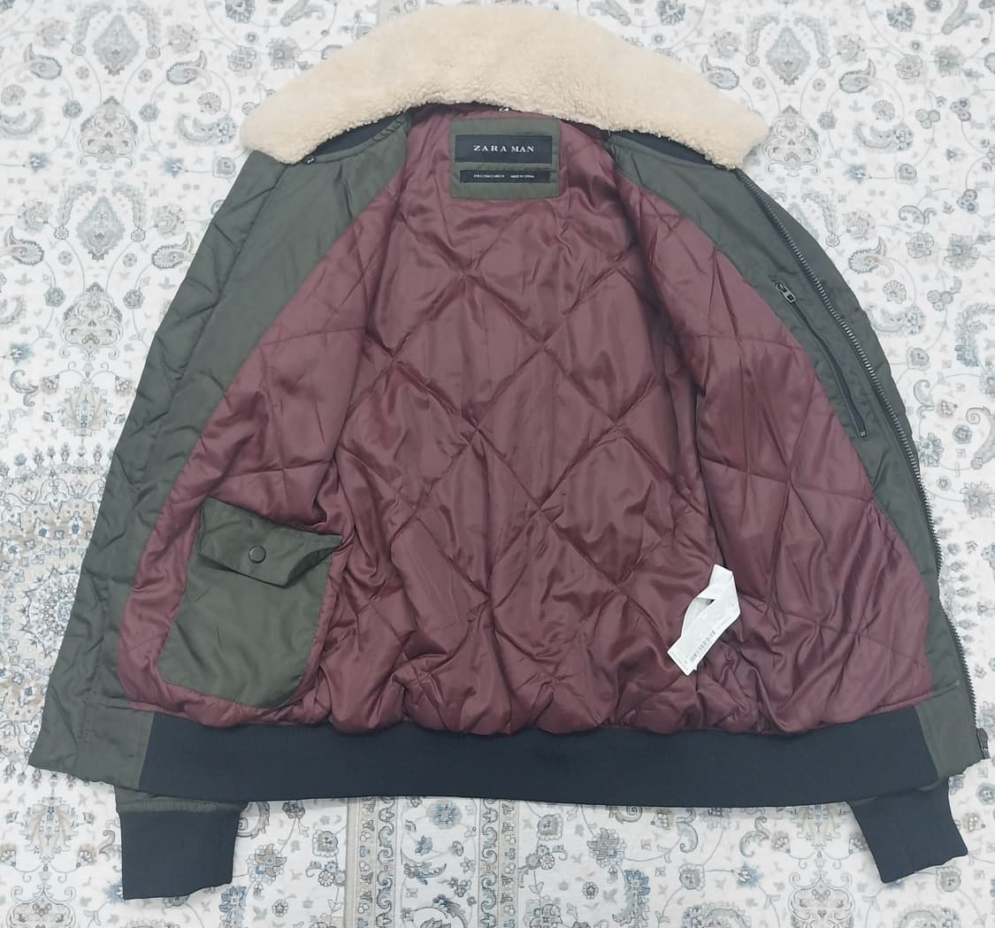 ZARA MAN 카키색 털 카라 항공점퍼 S (목깃분리가능) 상품이미지2