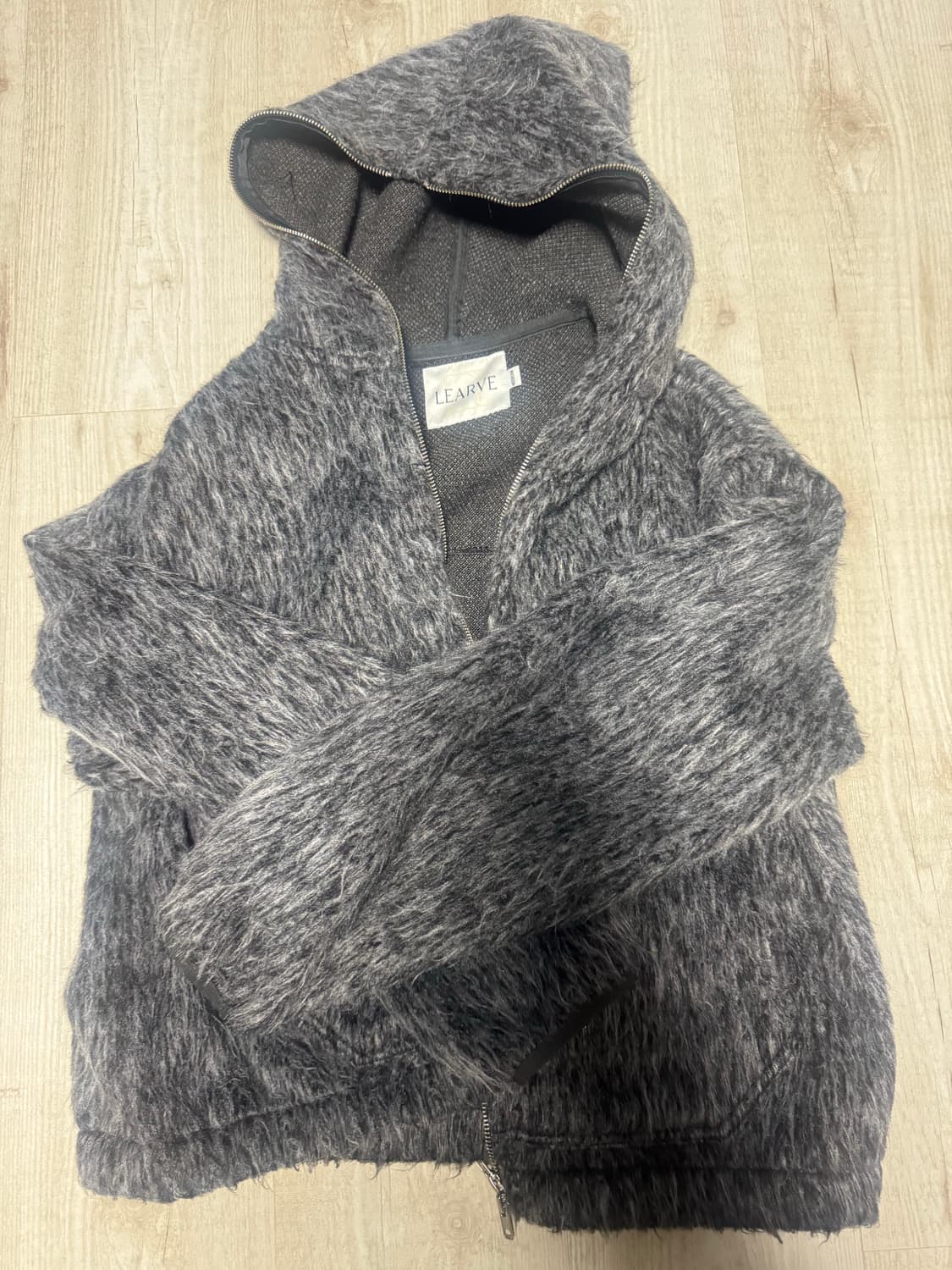 르아브 헤일리 크롭 울 후드집업 차콜 상품이미지2