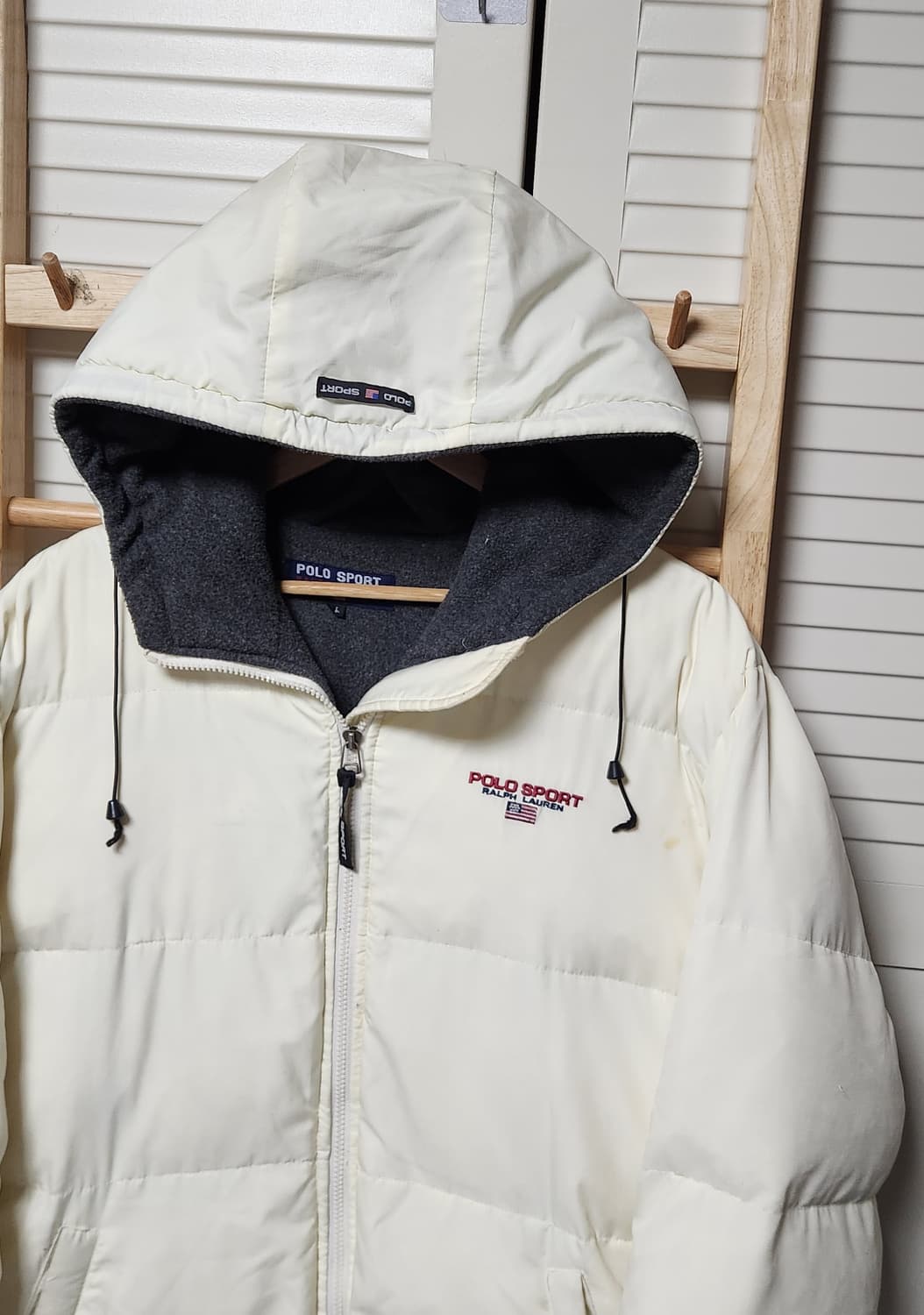 폴로 스포츠 다운 푸퍼 아이보리 후드 패딩 상품이미지4