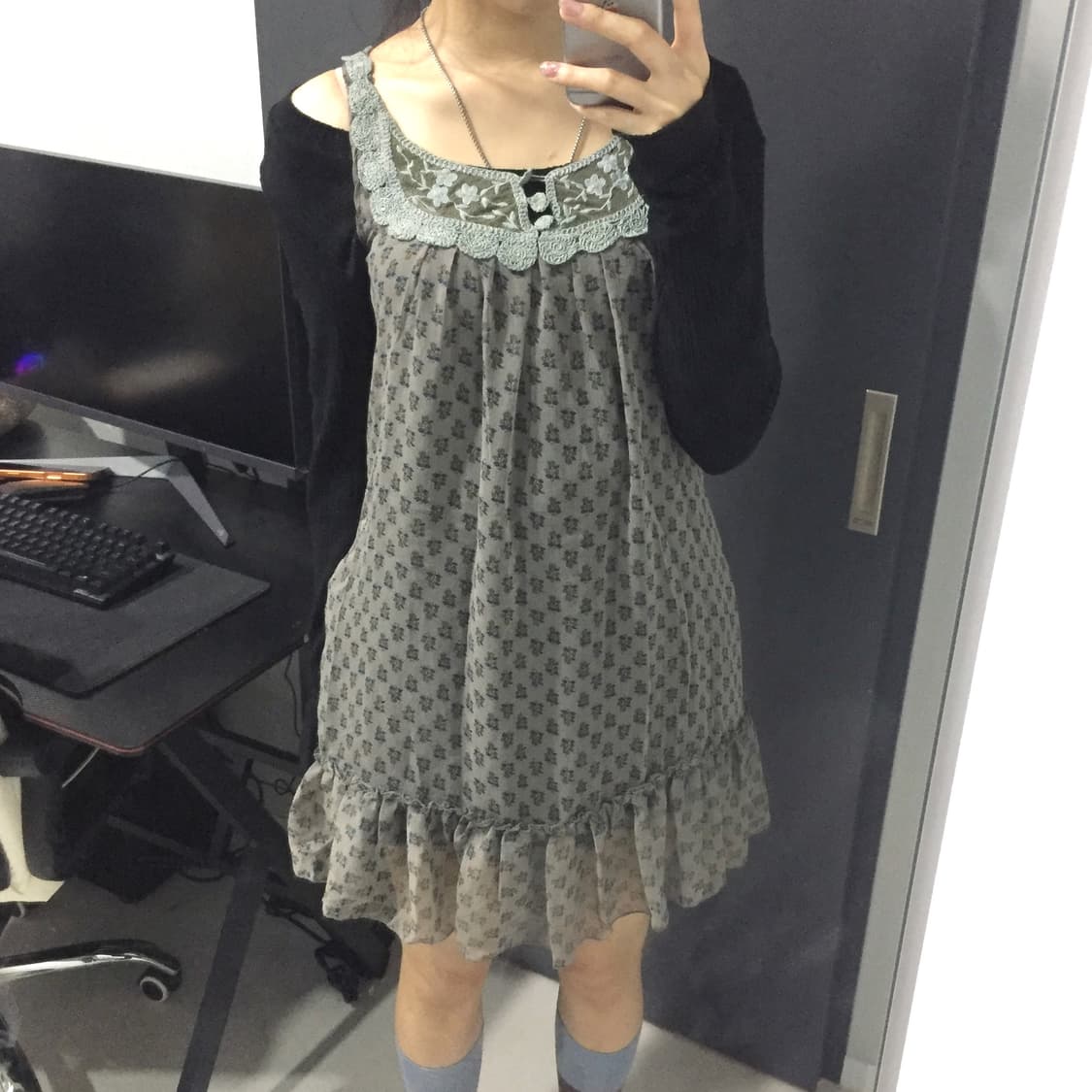 Jpn vintage 페어리 모리걸 레이스 플라워 시스루 원피스 상품이미지1