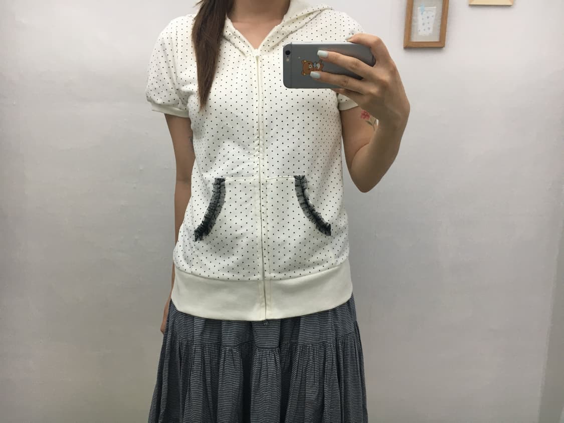 아이보리 도트 레이스 포켓 후드집업 상품이미지2