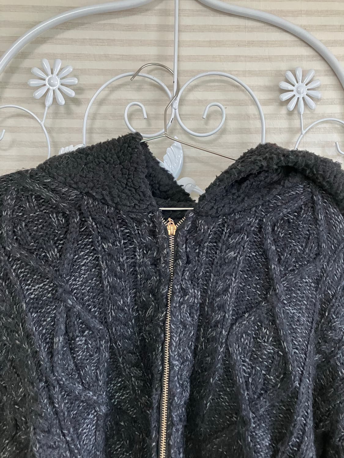 빈티지 블랙 꽈배기 후드 니트 집업 y2k 스트릿 갸루 펑키 일본빈티지5 상품이미지3