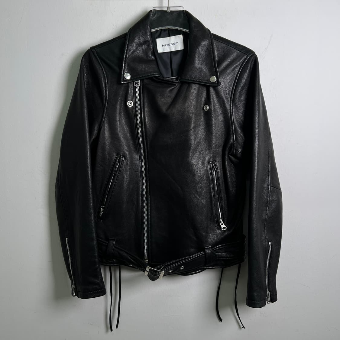 Moussy 블랙 염소가죽 라이더 자켓  상품이미지6