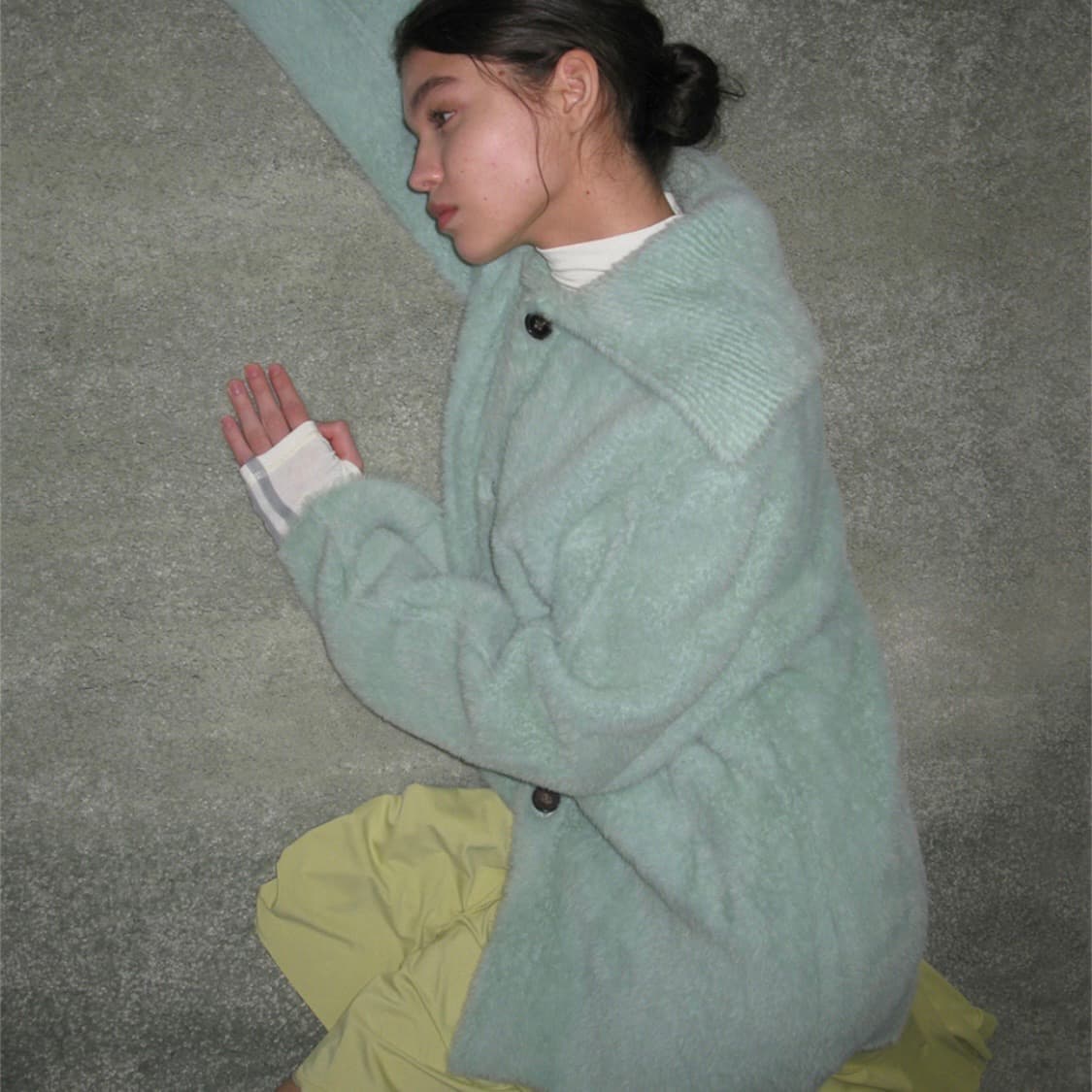 파르티멘토 우먼- 와이드 카라 헤어리 니트 가디건 (민트) 상품이미지2