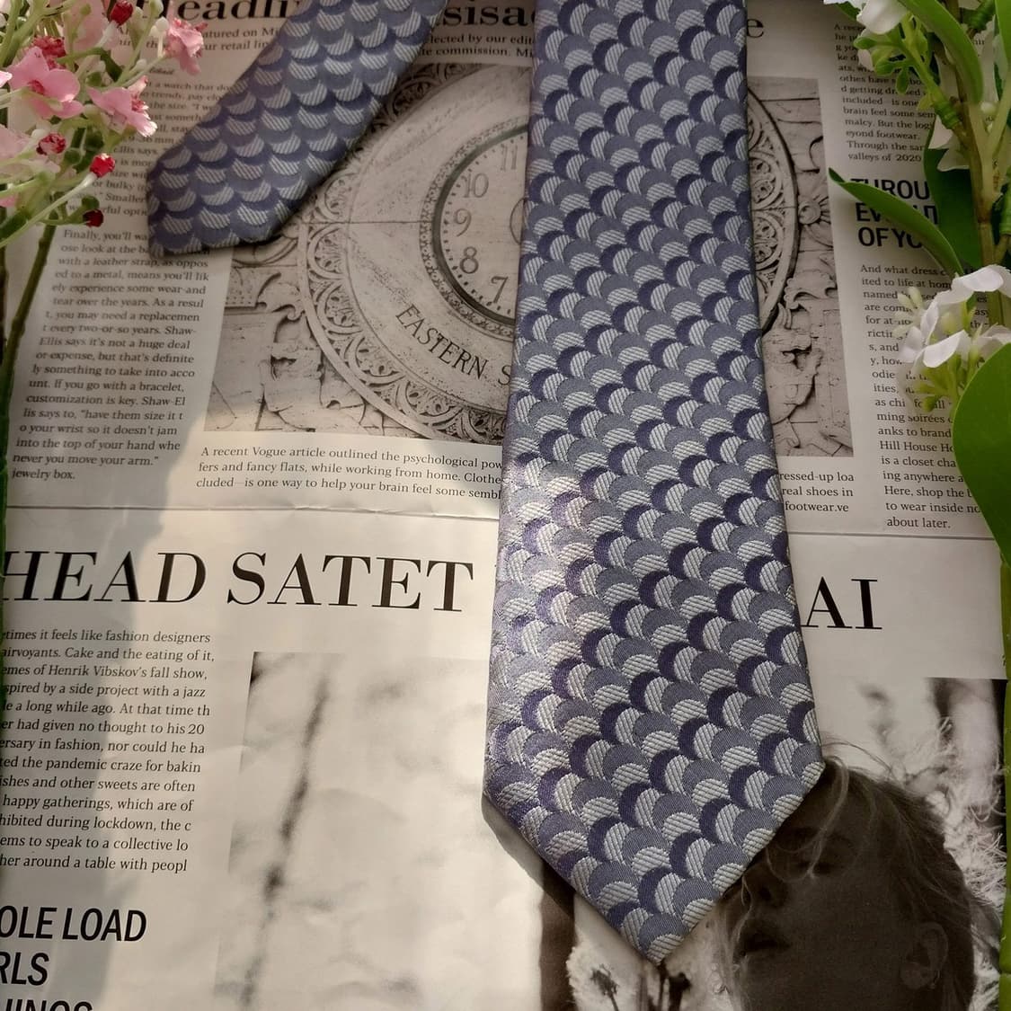 아쿠아스큐텀 실크 라이트블루 패턴 넥타이 7cm A+등급 k1744 상품이미지5