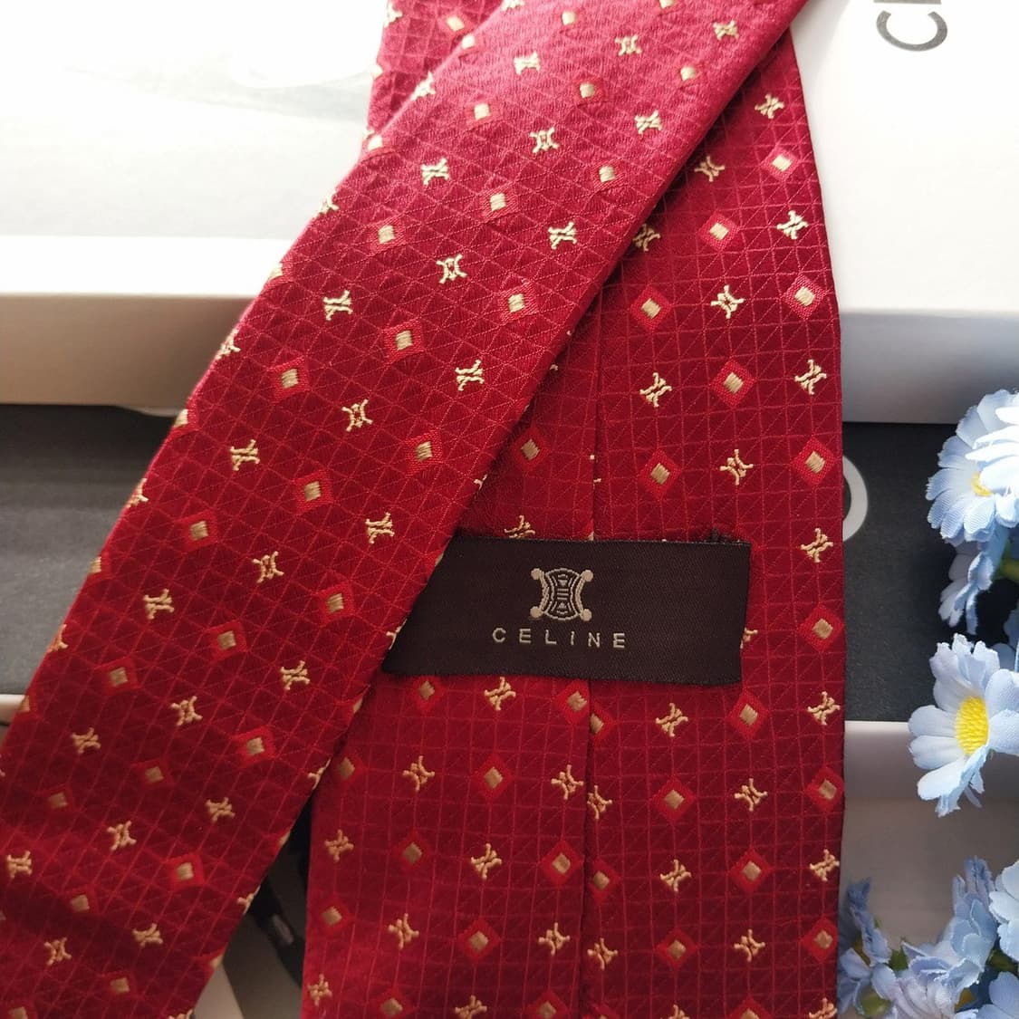 셀린느 실크 와인 트리오페 자카드 넥타이 9.2cm A+등급 K1560
 상품이미지6