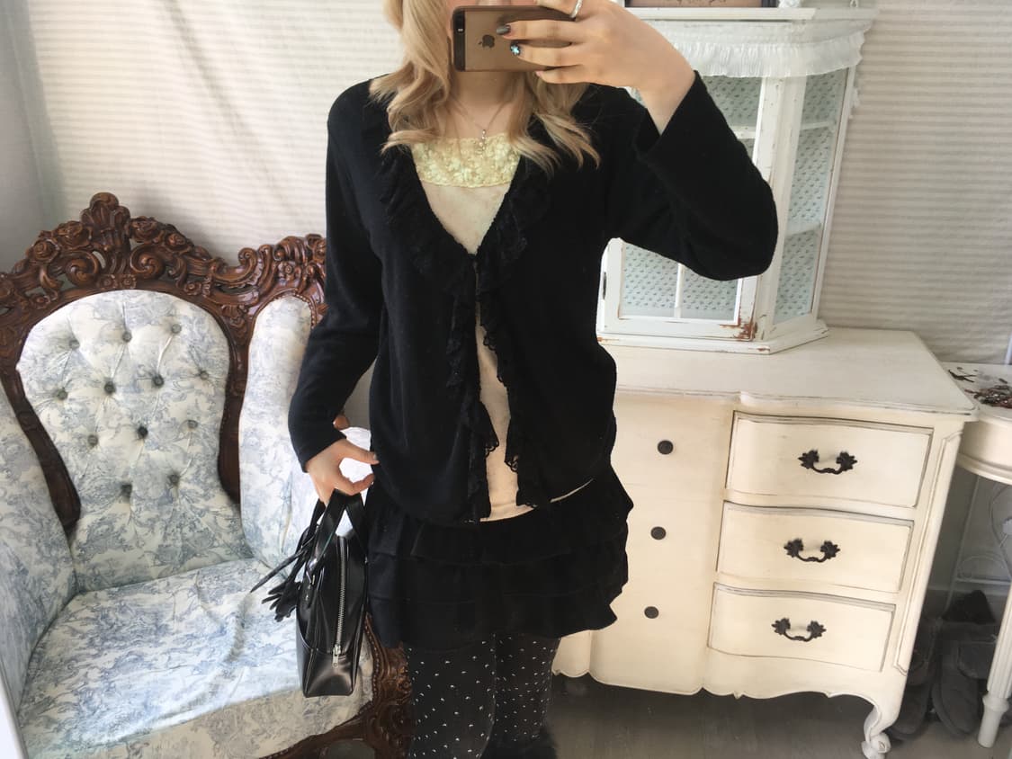 jpn vintage black lace layered cardigan 상품이미지2