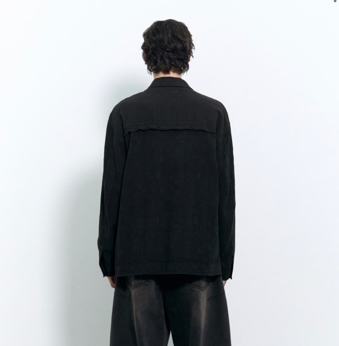 인사일런스 텍스처드 컷오프 셔츠 자켓 DYED BLACK M사이즈 상품이미지7