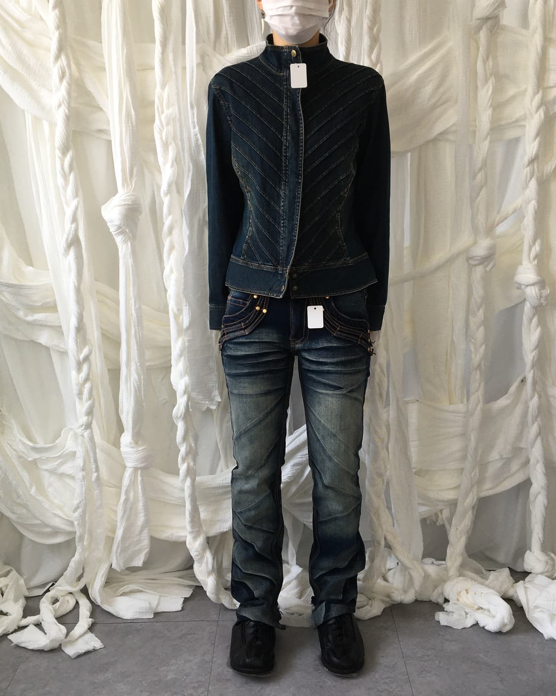 Line detail denim high neck jacket 상품이미지6