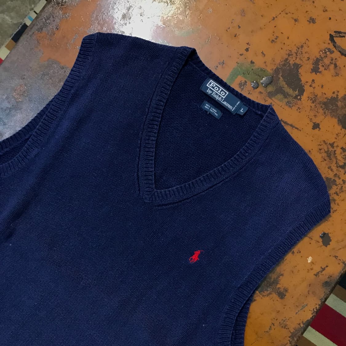 폴로랄프로렌 코튼 린넨 브이넥 네이비 니트 조끼 남성 105  상품이미지3