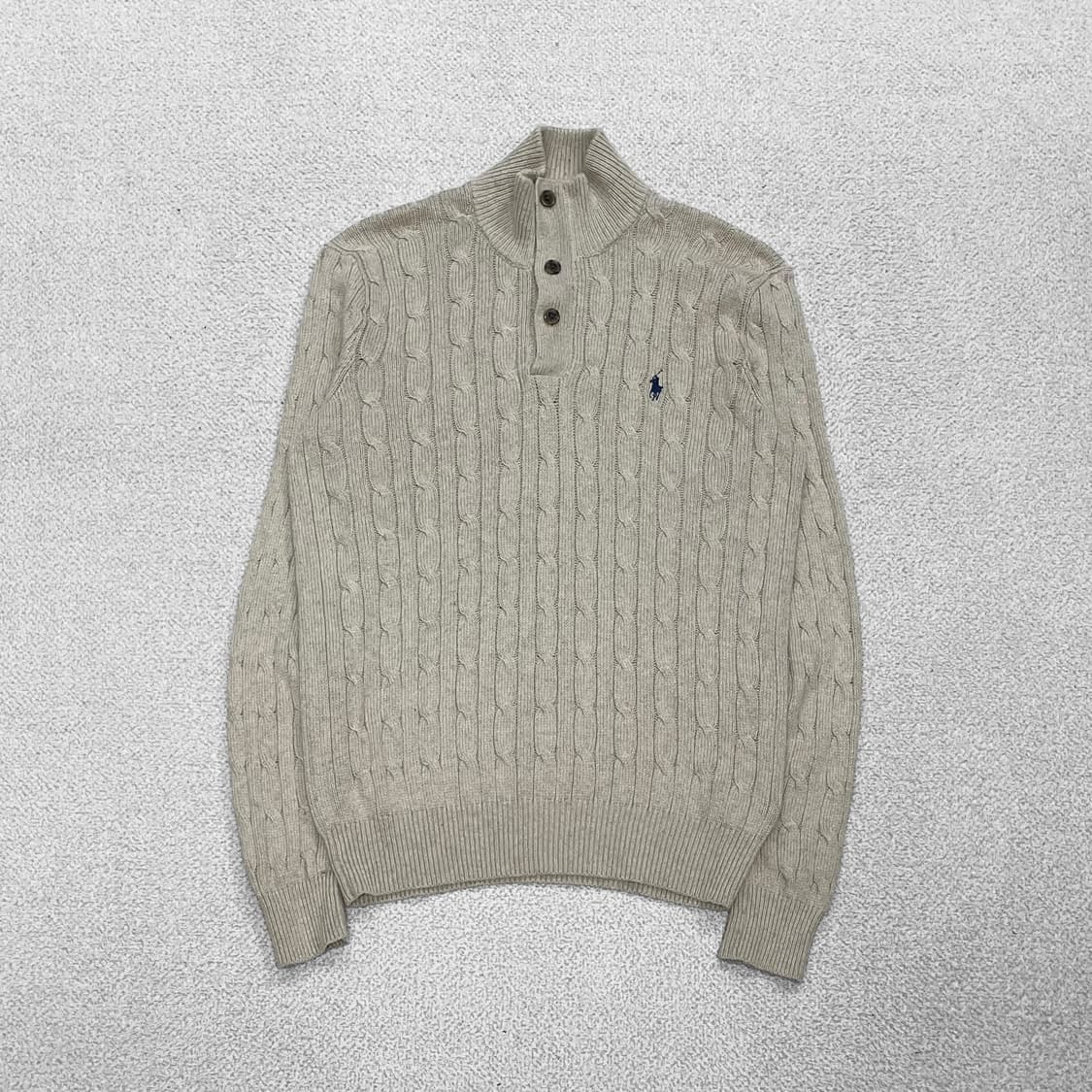 폴로 랄프로렌 포니 로고 케이블 하프 집업 니트 베이지 상품이미지1