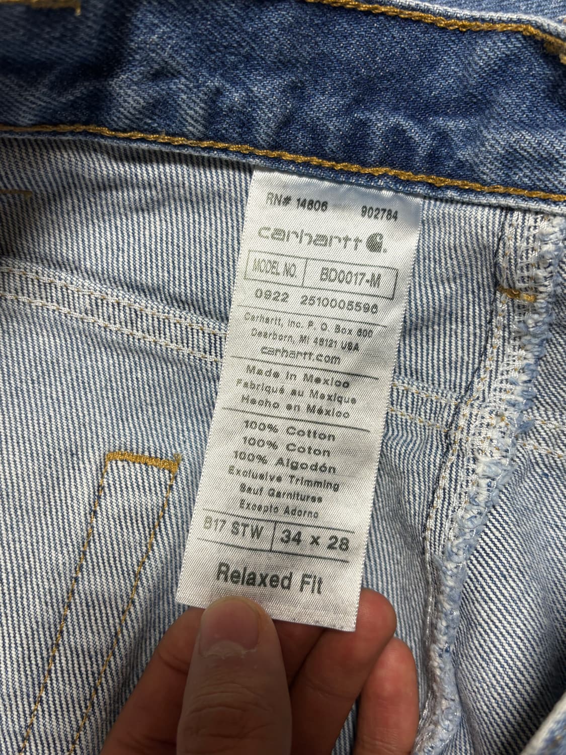 칼하트 릴렉스핏 데님팬츠 34 상품이미지3