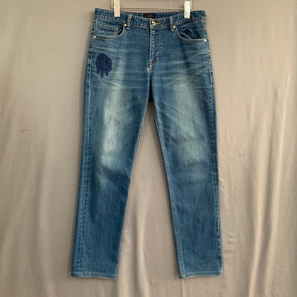 32인치 커스텀멜로우 자수 스판 데님 청바지 상품이미지1