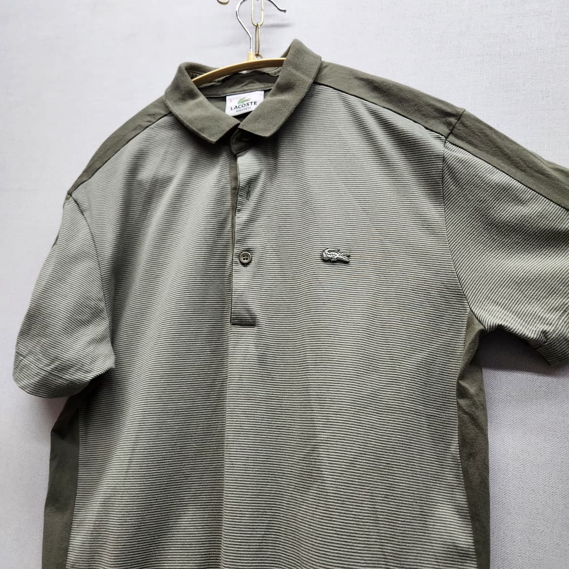 라코스테 스트라이프 올리브카키 반팔카라 3(M) 상품이미지3